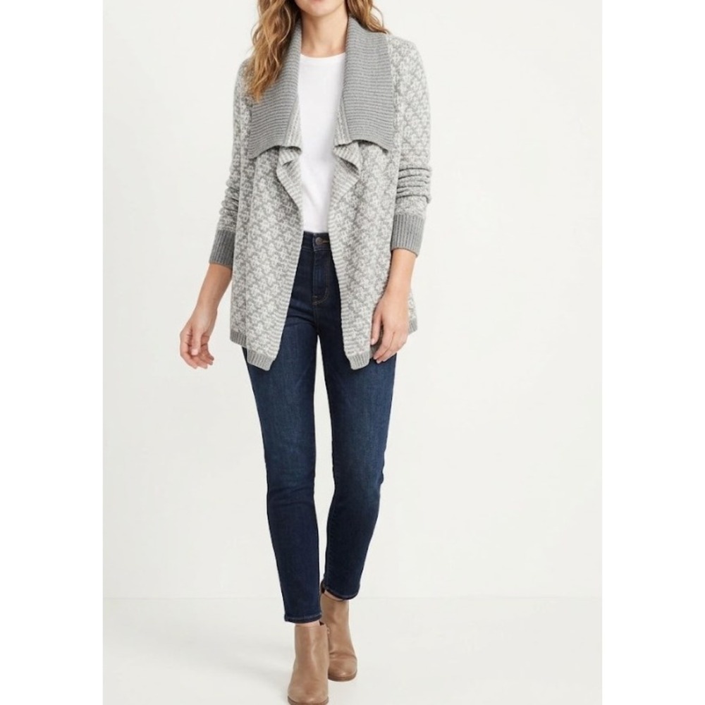 New Loft Cardigan Sweater Medium Open Front Draped Wool Blend Geometric Knit